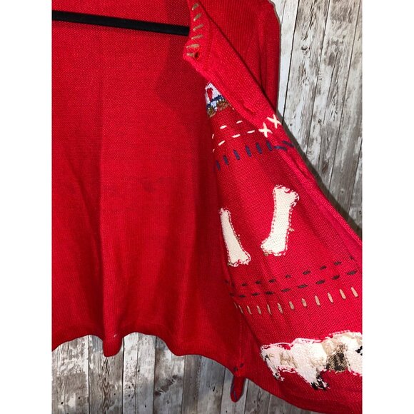 Women's Tribeca Studio Red Novelty Dog Sweater Cardigan Size Large Bone Buttons - Picture 3 of 11